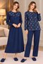 Mecit 6421 Navy Blue 100% Cotton Plus Size Women's Pajama and Nightgown Set