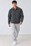 Men’s Shirt Collar, Buttoned, Melton-Textured Casual Charcoal Grey Jacket - 3