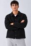 Men’s Shirt Collar, Buttoned, Textured Casual Black Jacket