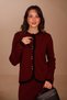 Women's Contrast-Piped Boat Neck 2-Piece Knit Skirt Modest Set 3282 Burgundy - 3