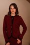 Women's Contrast-Piped Boat Neck 2-Piece Knit Skirt Modest Set 3282 Burgundy - 2