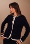 Women's Contrast-Piped Bow-Collar 2-Piece Knit Skirt Modest Set 3282 Navy Blue - 3