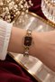 Rectangular Design, Burgundy Dial, Stone Embellished Stainless Steel Women's Wristwatch (Gold Color) - 2