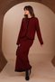 Women's Contrast-Piped Boat Neck 2-Piece Knit Skirt Modest Set 3282 Burgundy - 5