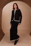 Women's Contrast-Piped Boat Neck 2-Piece Knit Skirt Modest Set 3282 Black - 4
