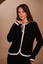 Women's Contrast-Piped Boat Neck 2-Piece Knit Skirt Modest Set 3282 Black - 3