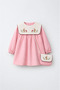Pink Dress with an Embroidered Rabbit and a Bag for Girls
