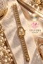 Snake-Head Design, Yellow Dial, Striped Chain, Stainless Steel Women's Wristwatch (Gold Color)