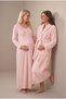 Women's Powder-Colored Lace Long-Sleeve New Season Winter Nursing Nightgown Set with Detailed Robe for New Mothers and Pregnant Women