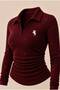 Long-Sleeve Blouse with Embroidered Details, Glittery Embroidery, and Ruched Details - 6