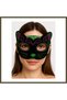 Cat Mask with Pink and Green Glittery Embroidery on Black Velvet Lining, 20x13 cm BX