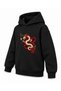 Black Kids' Hooded Sweatshirt with Dragon and Temple Bell Print - 3