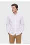 White Solid-Color Regular-Fit Long-Sleeve Casual Shirt