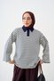 Women's Shirt Collar Half-Buttoned Striped Sweatshirt, Navy Blue