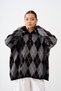 Women's Polo Collar Diamond Patterned Oversized Knit Sweater, Black - 2