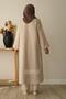 Sahra Women's 100% Cotton Muslin Umrah and Hajj Two-Piece Set, Beige - 7