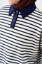 Women's Shirt Collar Half-Buttoned Striped Sweatshirt, Navy Blue - 5