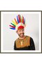 Colorful, Real-Feathered, Rubber-Strapped Native American Headpiece BX
