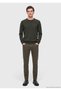 Khaki Crew Neck Plain Knit Wool Blend Sweater - 3