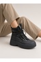 -Ewolira Women's Black Platform Sole High-Heeled Zip-Up Boots with Quilted Front - 6