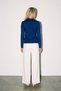 Navy Blue Polo Collar Long-Sleeve Knit Blouse - 4