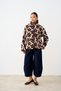 Women's Fleece Jacket with Floral Print and Leaf Pattern, Brown - 3