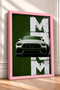 White German Sports Car on a Green Background—Framed Art Print, Car Poster, Garage or Office Wall Decor OTO194 - 2