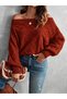 Women's madonna collar patterned cuff balloon knit blouse