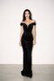 Black Drop-Shoulder Maxi Evening Gown with Shoulder Detail - 2