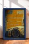 Framed Painting of a Japanese Race Car in Front of a Mustard-Yellow Wall—Car Poster, Wall Decor OTO175