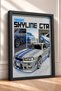 Silver Japanese Sports Car with Blue Stripes, Framed Art Print, Car Poster, Garage or Office Wall Decor OTO034 - 2