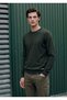 Khaki Crew Neck Plain Knit Wool Blend Sweater - 2