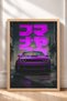 Framed Painting of a Purple Sports Car on a Rainy Side Street—Car Poster for Garage or Office Wall Decor OTO185 - 3