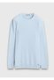 Light Blue Crew Neck Corded Fabric Wool Blend Knit Sweater - 7
