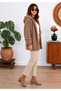 Women's Brown Hooded Plush Jacket with Ribbed Sleeve Detail—Oversized Winter Coat - 4