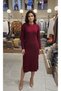 Round-Neck, Long-Sleeved, Braided-Side, Side Slit, Soft-Textured Midi Length Knit Dress