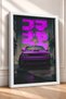 Framed Painting of a Purple Sports Car on a Rainy Side Street—Car Poster for Garage or Office Wall Decor OTO185 - 2