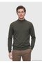Khaki Half Turtleneck Plain Knit Wool Blended Sweater Sweater