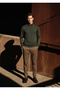 Khaki Half Turtleneck Plain Knit Wool Blended Sweater Sweater - 2