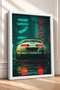 Framed Painting of a Japanese Sports Car on a Rainy Neon Street—Car Poster for Garage or Office Wall Decor OTO181 - 2