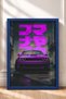 Framed Painting of a Purple Sports Car on a Rainy Side Street—Car Poster for Garage or Office Wall Decor OTO185 - 3