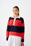 Women's Two-Tone Half-Buttoned Knit Tunic, Red - 2