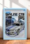Silver Japanese Sports Car with Blue Stripes, Framed Art Print, Car Poster, Garage or Office Wall Decor OTO034