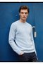Light Blue Crew Neck Corded Fabric Wool Blend Knit Sweater - 2