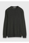 Khaki Crew Neck Plain Knit Wool Blend Sweater - 7