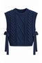 Hair Braid Patterned Knitwear Sweater – Sleeveless Round Neck Casual Women's Knitted Sweater Vest - 4