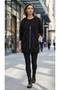Women's Black Long Hooded Zip Detail Tunic with Sequin Details - 3