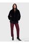Women's Fur-Trimmed Mock Neck Ruched Coat (W6) - 2