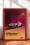 White German Sports Car on a Pink-and-Orange Background—Framed Art Print, Car Poster, Wall Decor OTO223
