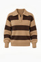 Women's Polo Collar Camel-Brown Striped Soft-Textured Sweater - 4